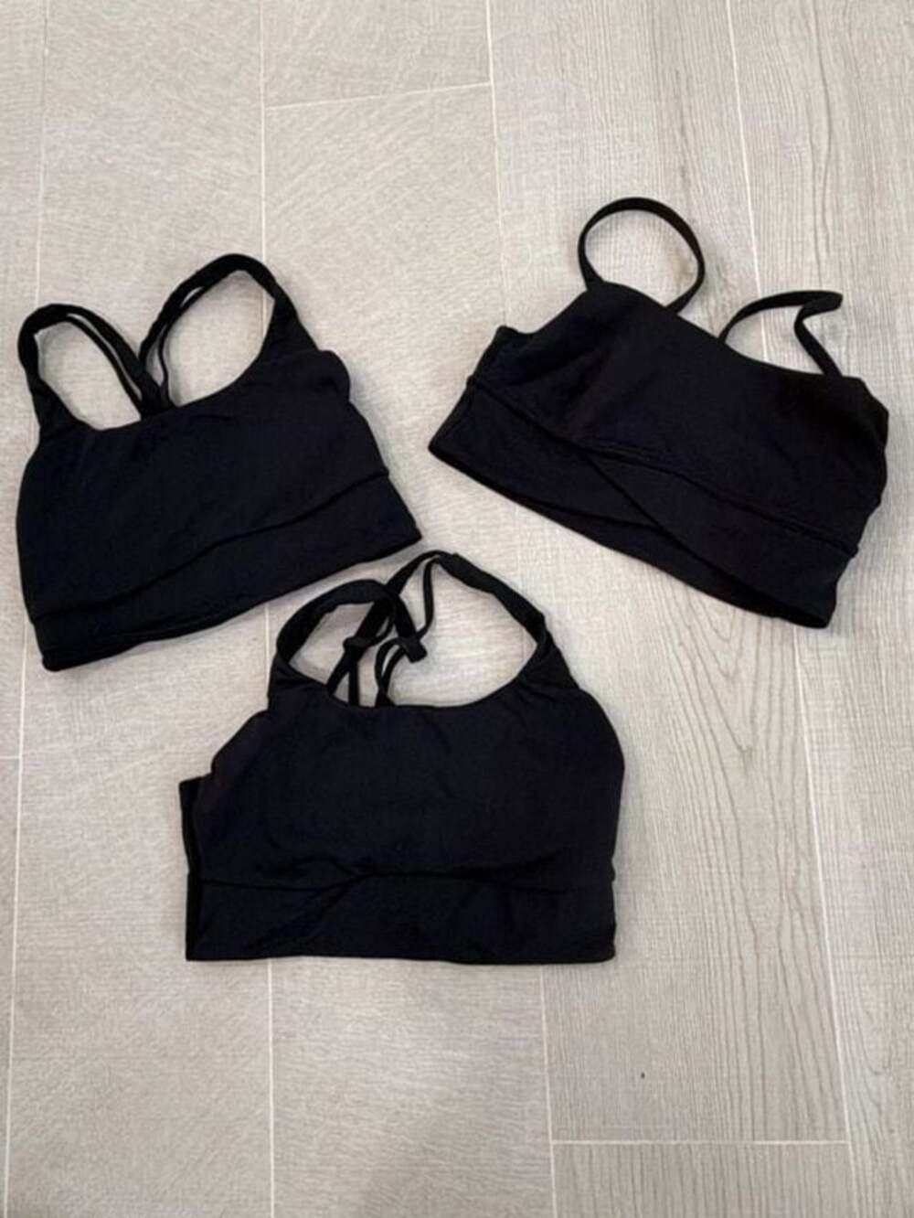 Set of 3 Lululemon Black Sports Bras including Wunder Train Strappy Wrapped Bra
